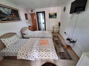 a bedroom with two beds and a flat screen tv at Apartment Buklija in Plužine