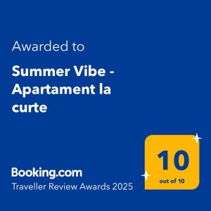 Certifikát, hodnocení, plakát nebo jiný dokument vystavený v ubytování Summer Vibe - Apartament la curte