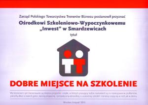 Certifikát, hodnocení, plakát nebo jiný dokument vystavený v ubytování Inwest Ośrodek Szkoleniowo-Wypoczynkowy