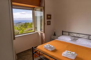 a bedroom with a bed and a large window at Villa Olimpia Guest House in Finocchito