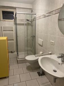 Koupelna v ubytování Dünenhaus Souterrain