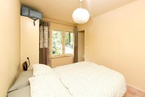 a bedroom with a white bed and a window at Wina Boshuisje Veluwe in Otterlo