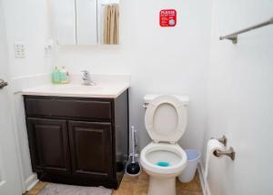 a bathroom with a white toilet and a sink at Anike's Place in Newark