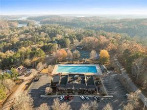 an overhead view of a swimming pool in a parking lot at Lake Hartwell Escape!- Cabin for groups & families in Westminster
