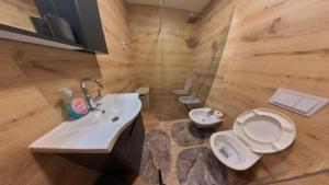 a bathroom with a white sink and a toilet at Villa Old Town Vlašić in Šišava