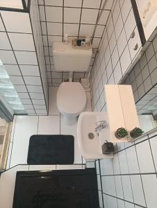 a small bathroom with a toilet and a sink at Nusi Apartman in Budapest +9 photos