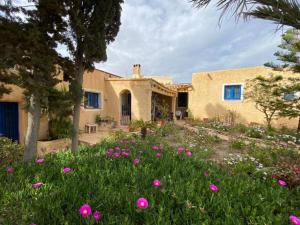 ein Haus mit einem Garten mit rosa Blumen in der Unterkunft Cortijo con encanto in Mojácar