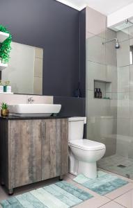 a bathroom with a sink and a toilet at Green Valley Apartment in Boschrand +2 photos