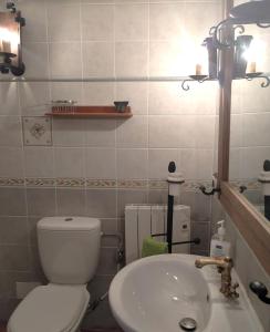 a bathroom with a toilet and a sink at Casa Cueva, Cuevas del Emir in Freila +14 photos