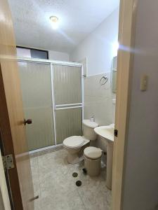 MéridaにあるApartamento La Hechicera de 3 Habitacionesのシャワー、トイレ、洗面台を備えたバスルーム