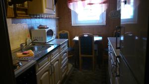 a small kitchen with a sink and a microwave at Ferienwohnung Anna in Greiz