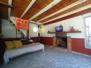 a living room with a bed and a fireplace at Muelle los Indios in Tigre