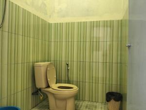a bathroom with a toilet with green striped walls at Tengger Indah Seruni Bromo in Probolinggo +61 photos
