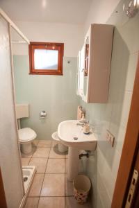 a small bathroom with a sink and a toilet at Charming 2-room apartment in a peaceful residential area in Rosolina Mare