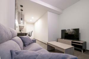 Una sala de estar con un sofá y un televisor. en Céntrico 4 personas Ciudad Ciencias, en Valencia