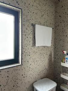 a bathroom with a white toilet and a window at Ndregjoni Albanian Village House in Klos +20 photos