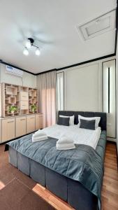 ein Schlafzimmer mit einem großen Bett in einem Zimmer in der Unterkunft Caravan Hotel in Karakol