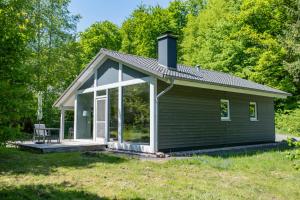 a small green cabin with a pitched roof at 4 Personen mit Sauna F0H4 in Ruhla