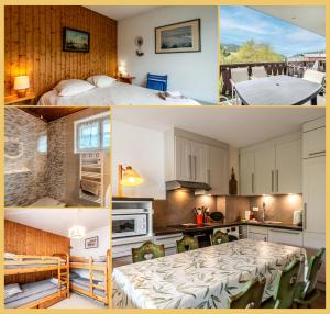 a kitchen and a dining room with a table at Le Chamois d'Or I T4 I Les Gets in Les Gets