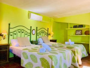 zwei Betten in einem Zimmer mit grünen Wänden in der Unterkunft Casa Regina Casco Antiguo Altea by DelucaCo in Altea
