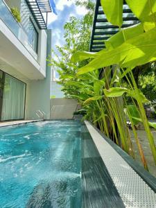 a swimming pool in front of a house with plants at Khánh Villa Phan Tôn Venue stay in Da Nang