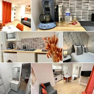 a collage of photos of a kitchen and a living room at Le Terracotta proche Centre Ville et Caserne in Chalon-sur-Saône
