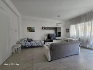 a living room with a couch and a table with a microwave at Calliope in Terracina