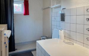 a bathroom with a sink and a toilet and a window at Gorgeous Home In Spøttrup With Wifi in Spottrup
