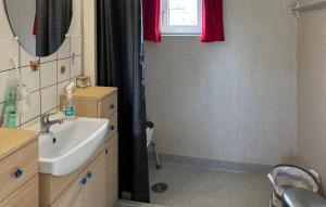 a small bathroom with a sink and a mirror at Gorgeous Home In Spøttrup With Wifi in Spottrup