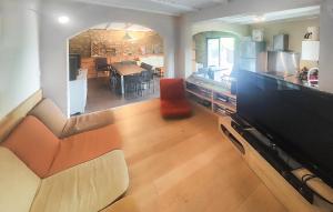 a living room with a large flat screen tv at Amazing Home In Roquebrun in Roquebrun