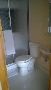 Un baño con inodoro, ducha y lavabo. en Hotel Blue Zafiro, en Bogotá