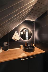 a bathroom with a sink and a mirror at Aurora Village Ivalo in Ivalo