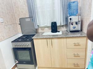 a kitchen with a stove and a blender on a counter at Serenity in Ongata Rongai 