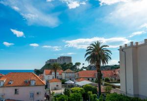 a city with a palm tree and buildings at Apartment Tomic in Dubrovnik