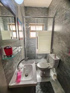 une salle de bain avec un lavabo et des toilettes dans l'établissement Khalda One Bedroom Apt, à Amman
