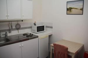 a small kitchen with a sink and a microwave at Studio Cozy à Mastaing in Mastaing