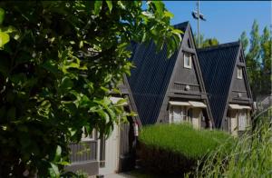 a house with a black roof at Las Cabañitas in El Calafate