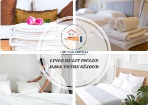 Posteľ alebo postele v izbe v ubytovaní LE SUNRISE Vue mer Accès Plage- Spacieux-2 Terrasses-Wifi - CONFORT -TOP PROS SERVICESConciergerieLaGrandeMotte
