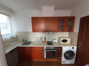 eine Küche mit Spüle und Waschmaschine in der Unterkunft Dream apartment in sunny beach in Kosharitsa