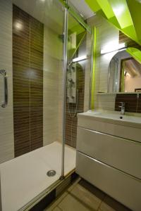 a bathroom with a shower and a sink at Butterfly Cottage in Pouilly-sur-Loire