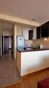 una cocina con encimera y refrigerador en Apartment Sea Point, en Bečići