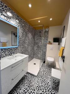 a bathroom with a shower and a sink and a toilet at Le Cézembre, au pied de la plage in Saint Malo +23 photos