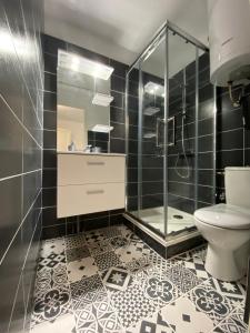 a bathroom with a shower and a toilet at Superb studio for 4 people in Le Lavandou +6 photos