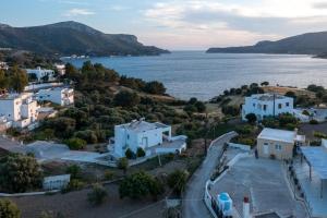an aerial view of a town with the water at Leros Houses Sea View 2 in Lépidha