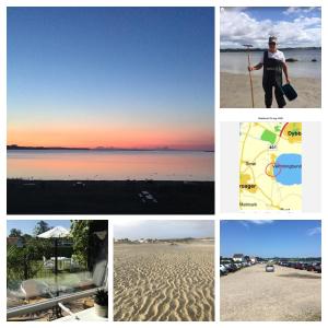 a collage of photos of the beach and the ocean at Strandhuset in Broager