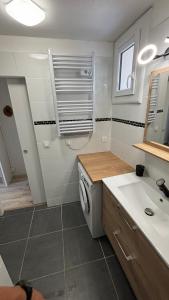 a bathroom with a washing machine and a sink at Bel appartement cœur de village in Saint-André-de-Sangonis