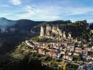 an aerial view of a town on a mountain at Il Rifugio delle Cascate in Ulassai