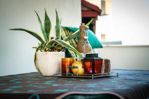 a tray with fruits and plants on a table at Bella Panorama in Alexandroupoli