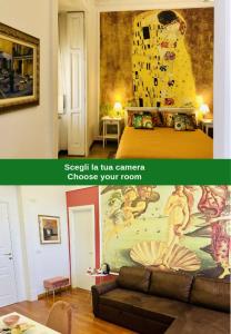 サレルノにあるRarityArt GuestHouseのベッドとソファのある部屋