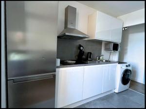 een keuken met een koelkast en een wasmachine bij SQ Appart-ment in Saint-Quentin +2 foto's